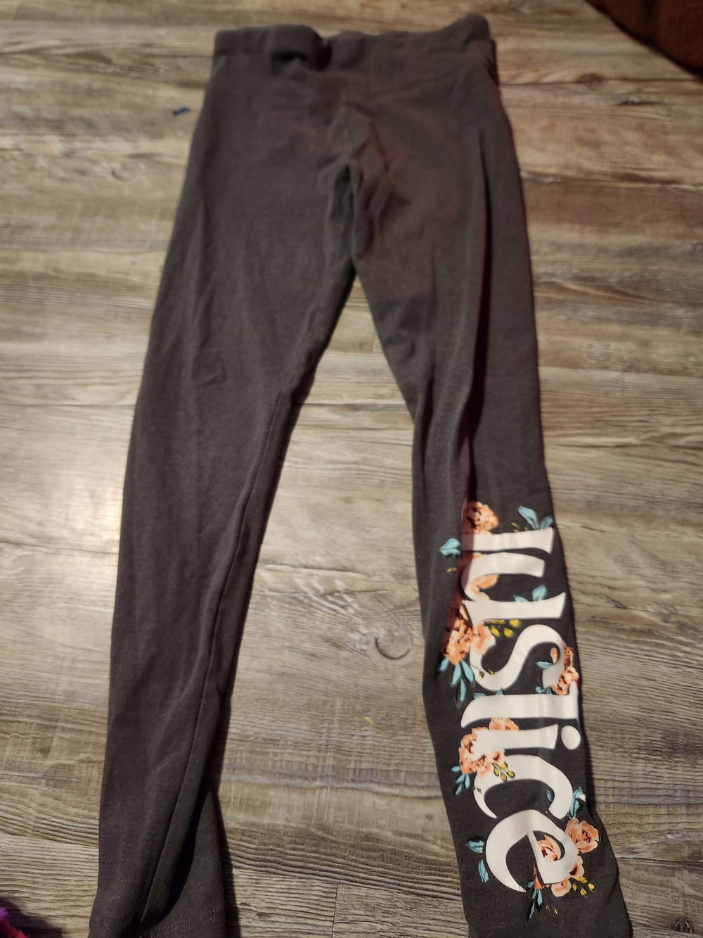 Justice Black Leggings with White Logo and Floral Accents